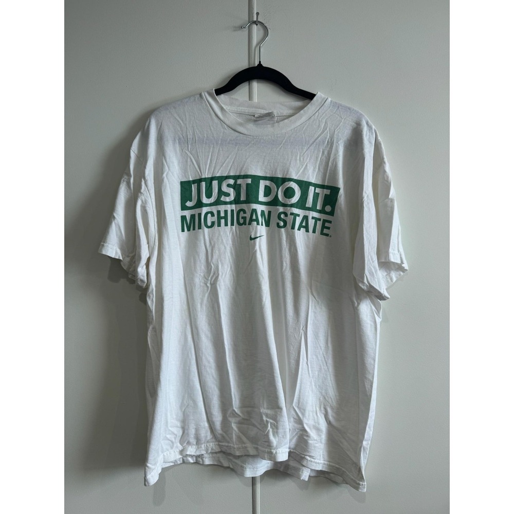 Vintage Michigan State Spartans Shirt Mens Large White NCAA Nike Just Do It Tee